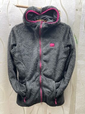 Helly Hansen Fleece Hoodie Womens M Grey Pink Full Zip High Pile Teddy Jacket